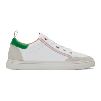 Thom Browne Contrast Stripe Leather Tennis Sneakers In 100 White