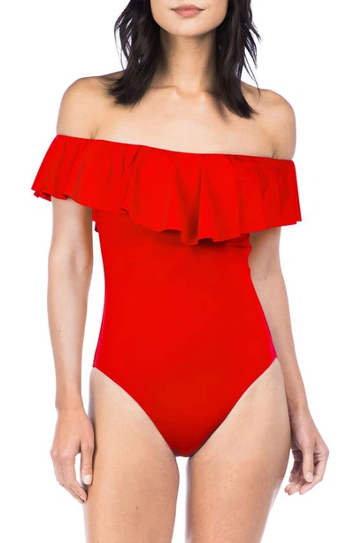 Trina Turk Off The Shoulder One-piece Swimsuit In Red