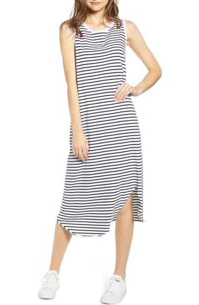 Frank & Eileen Stripe Relaxed Asymmetrical Hem Tank Dress In White/ Royal Navy Stripe