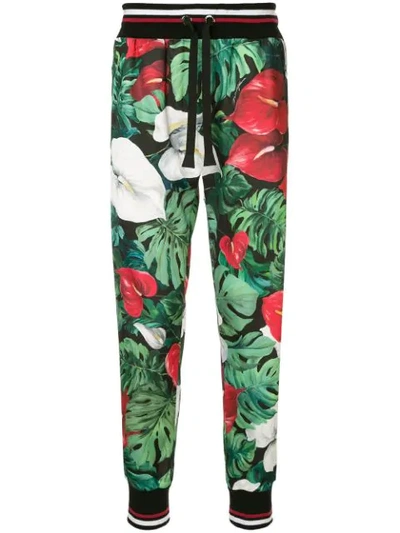 Dolce & Gabbana Dolce And Gabbana Black And Green Anthurium Lounge Pants In Multicolour