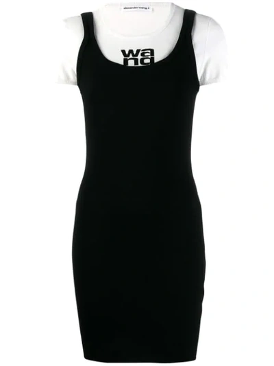 Alexander Wang Sport Layering Logo Mini Dress In Black