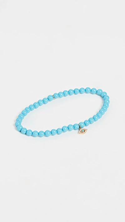 Sydney Evan 14k Gold Turquiose Beaded Evil Eye Charm Bracelet In Turquoise