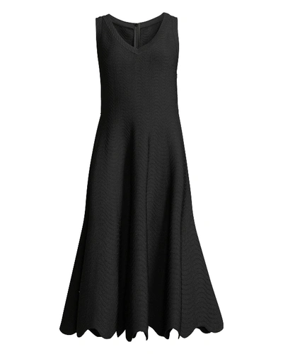 Alaïa Scallop-hem Wavy-seam Sleeveless Dress In Black