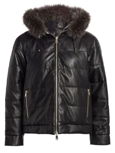 Brunello Cucinelli Reversible Quilted Leather Jacket With Fur Hood In Black