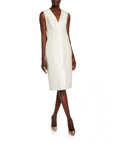 Atelier Caito For Herve Pierre Silk V-neck Cocktail Dress In Ivory