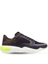 Fendi Ff All Over Cotton Low Top Sneakers In Black