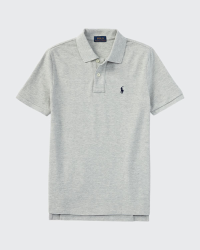 Ralph Lauren Boy's Short-sleeve Logo Embroidery Polo Shirt In Gray Heather