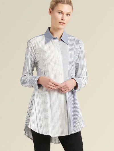 Donna Karan Multi Stripe Tunic Shirt In White/indigo