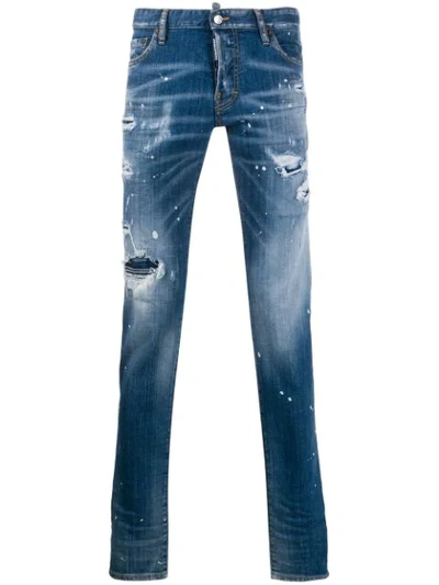 Dsquared2 Distressed Slim-fit Jeans In Blue