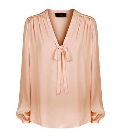 Theory Bernetta Tie-neck Blouse In Pink | ModeSens