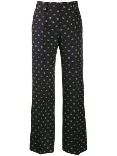 Valentino Printed Vlogo Straight Trousers In Black