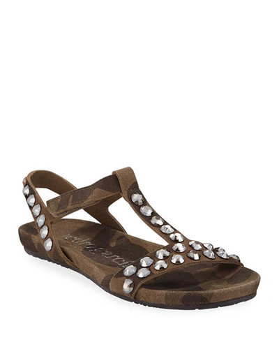 Pedro Garcia Jeril Embellished T-strap Sandals In Camo Green