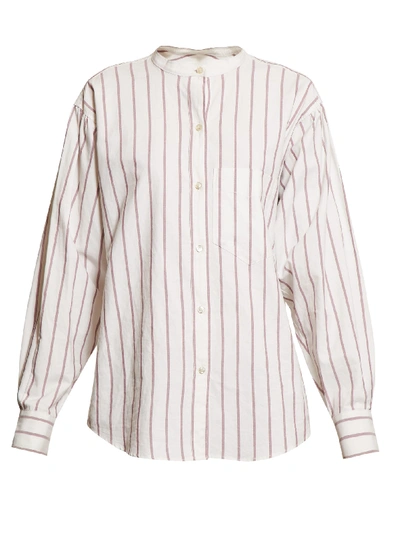 Isabel Marant Étoile Satchell Striped Band-collar Button-down Top In White Multi