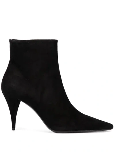 Saint Laurent Kiki Cone-heel Suede Ankle Boots In Black