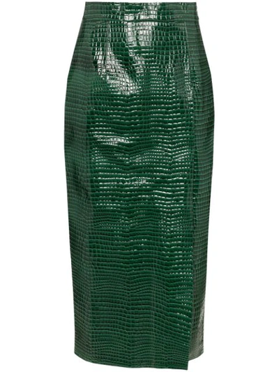 Aleksandre Akhalkatsishvili Crocodile Effect Midi Skirt In Green