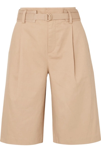 Vince Belted Stretch Cotton & Linen Blend Shorts In Beige