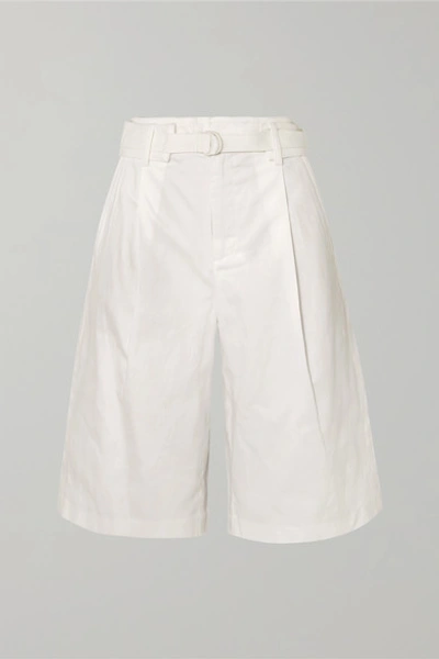 Vince Belted Stretch Cotton & Linen Blend Shorts In Off White