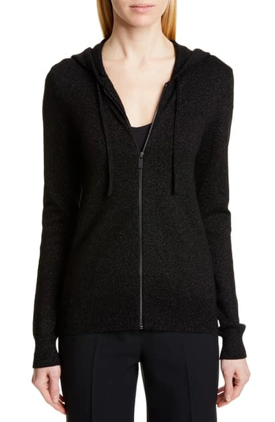 Michael Kors Metallic Hooded Sweater In Black/ Black