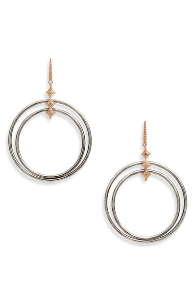 Armenta New World Diamond Double Circle Drop Earrings In Silver/ Gold