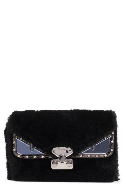 Fendi Small Bag Bug Genuine Shearling Crossbody Bag In Nero/ Rutenio