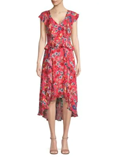 Parker Floral High-low Peplum Dress In Coral
