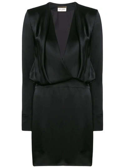 Saint Laurent Satin Fitted Dress In Black