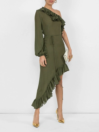 Juan Carlos Obando Asymmetric Ruffled Dress In Green