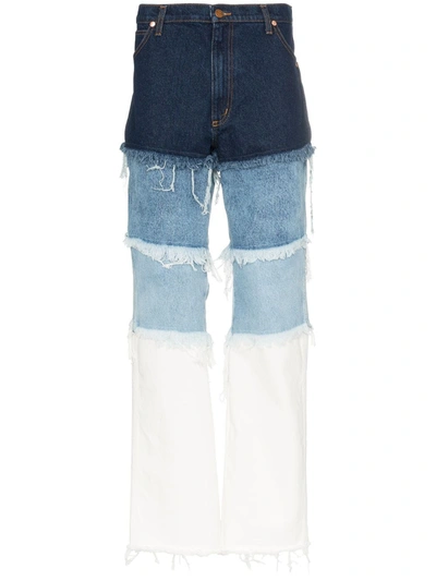 Duo Distressed Patchwork Jeans In Blue
