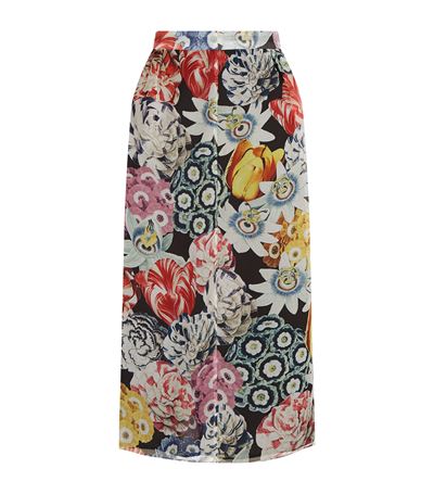 Burberry Floral Print Silk Knee-length Skirt In Llack | ModeSens