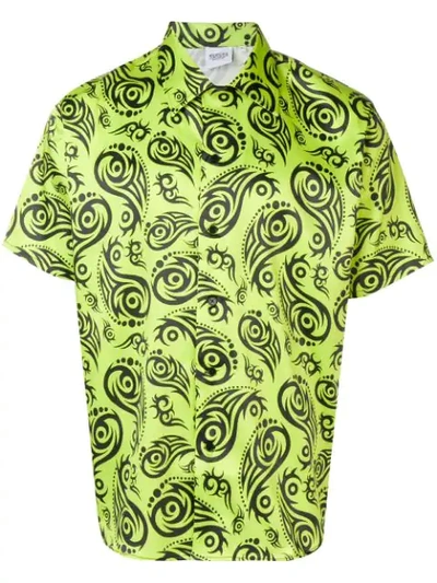 Sss World Corp Lime Tribal Print Short Sleeve Shirt In Green