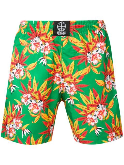 Sss World Corp Hawaiian Floral Print Swim Shorts In Green
