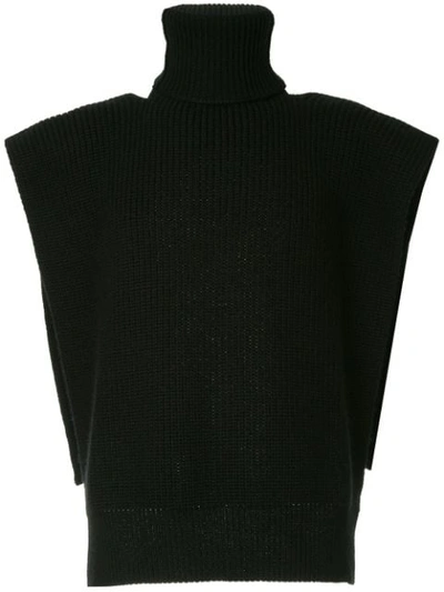 Raf Simons Turtleneck Vest With Patches Black In Black/grey