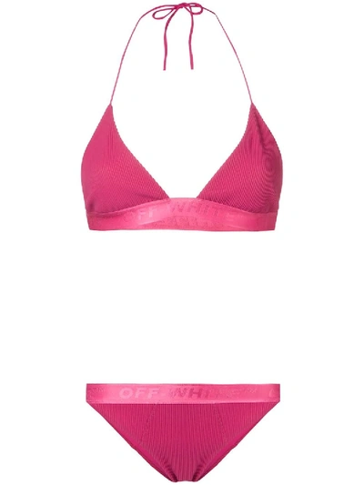 Off-white Ribbed Bikini Set Pink