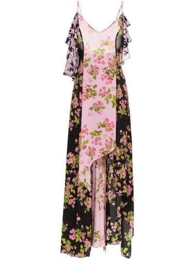 Natasha Zinko Rose Print Silk Maxi Dress Multicolor In Pink