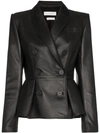 Alexander Mcqueen Pleat-front Double-breasted Leather Jacket In Black
