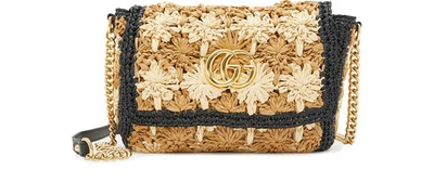 Gucci Raffia-effect Marmont Shoulder Bag In Black