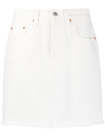 Levi's Deconstructed Frayed-hem Denim Mini Skirt In White
