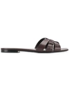 Saint Laurent Tribute Nu Pieds Pebble-grained Leather Slides In Brown