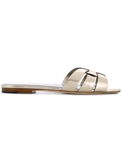 Saint Laurent Tribute Flat Sandals In Gold