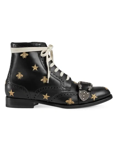 Gucci Queercore Embroidered Brogue Boot In Black