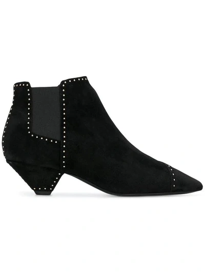 Saint Laurent Studded Suede Ankle Booties In Black
