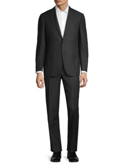 Canali Slim-fit Textured Wool Suit In Black