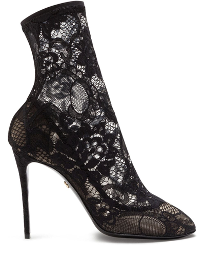 Dolce & Gabbana Black Stretch Lace Booties Socks Pumps Shoes