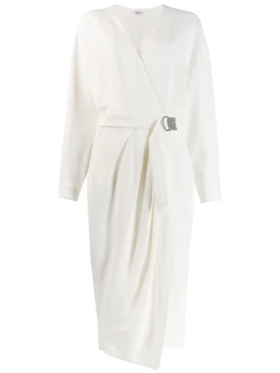 Brunello Cucinelli Long-sleeve Dress With Monili D-ring Belt In White