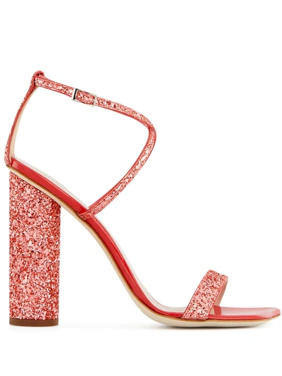 Giuseppe Zanotti Tara Glitter Block-heel Sandals In Red