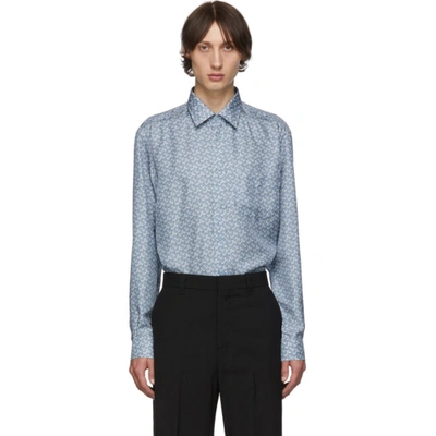 Burberry Classic Fit Monogram Print Silk Twill Shirt In Pale Blue