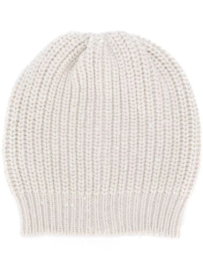 Brunello Cucinelli Knitted Beanie Hat In Neutrals