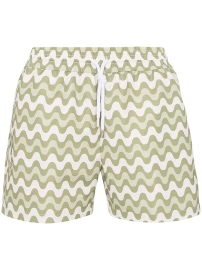 Frescobol Carioca Copacabana Slim-fit Short-length Printed Swim Shorts In Green