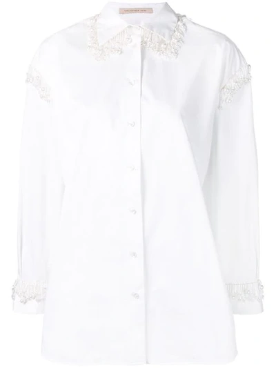 Christopher Kane Oversized Faux Pearl-embellished Cotton-poplin Shirt In White