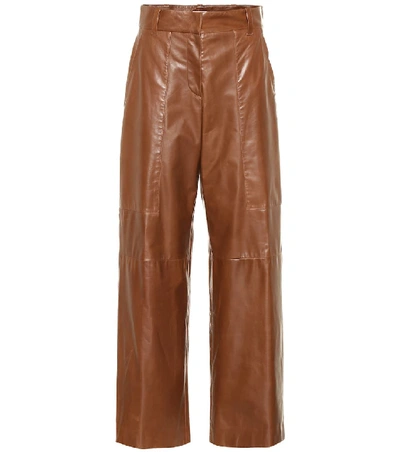 Brunello Cucinelli High-rise Wide-leg Leather Pants In Brown